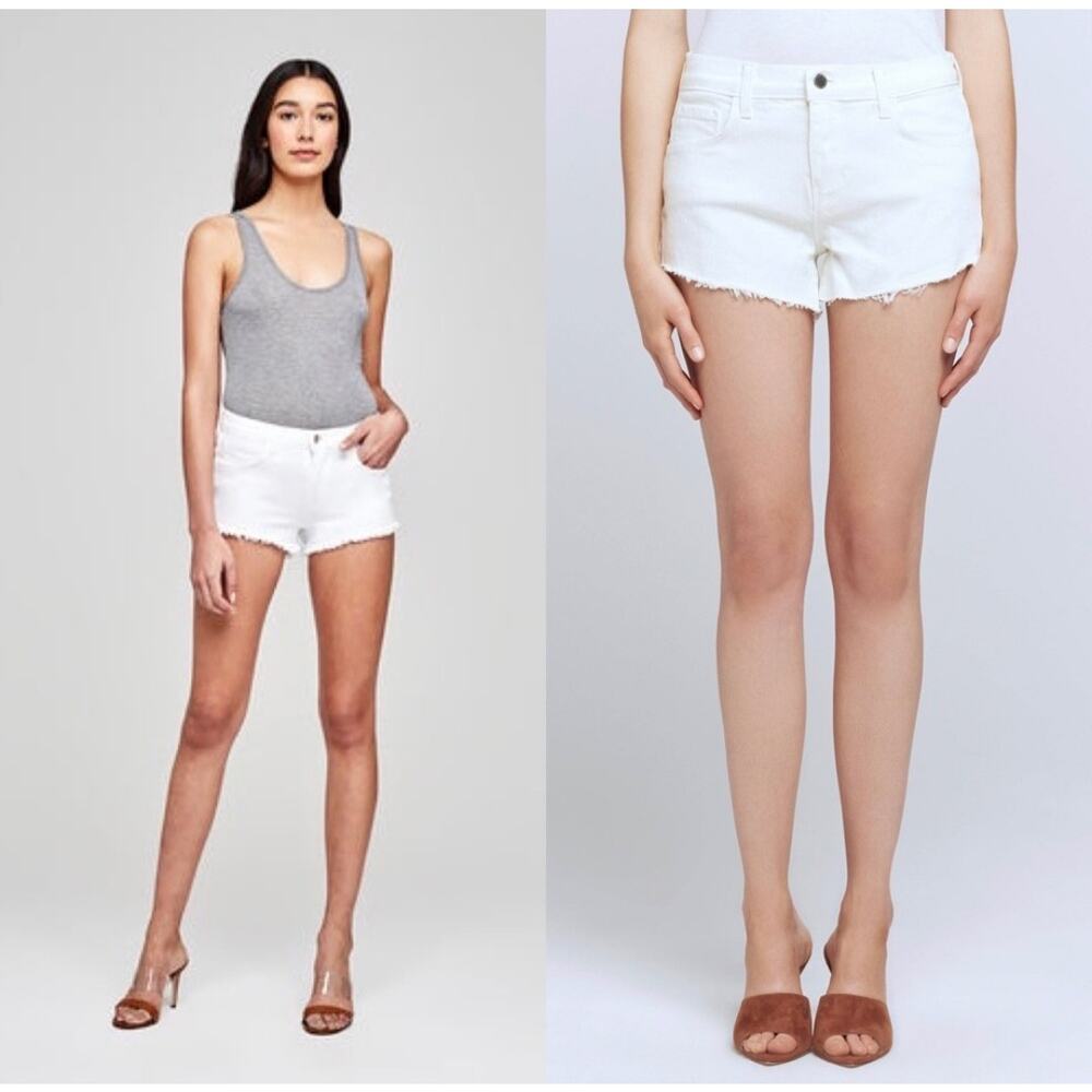 NWT L'AGENCE Ryland White High Rise Frayed Hem Denim Shorts Women's 2 - Picture 9 of 13